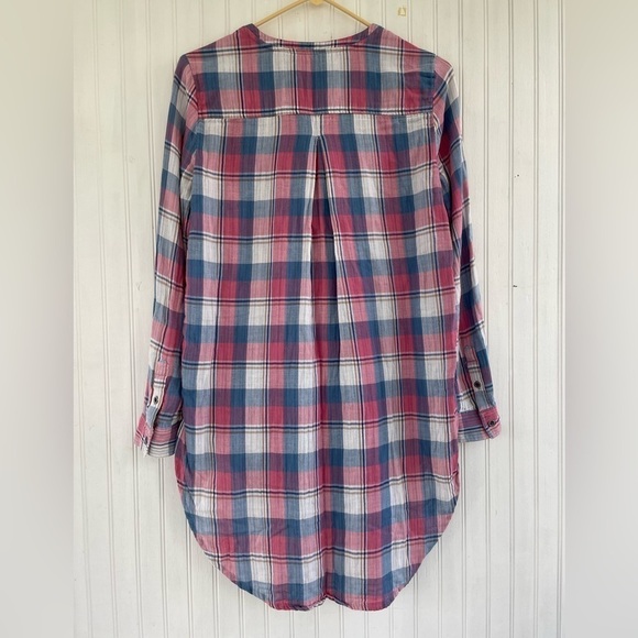 Anthropologie Holding Horses Pink Blue Plaid HalfPenny Tunic Popover Top Size 4 - Picture 2 of 9